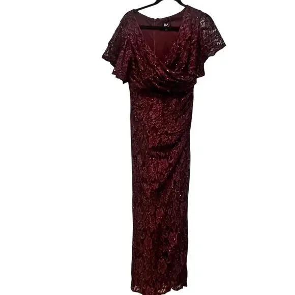 Besty & Adam Women's Eyelash-Lace Flutter-Sleeve Long Dress Size 8 NWT